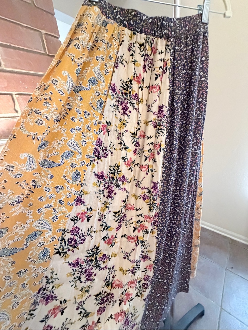 Natural Life Patchwork Floral Boho Maxi Skirt 100% Rayon Small - Picture 8 of 10